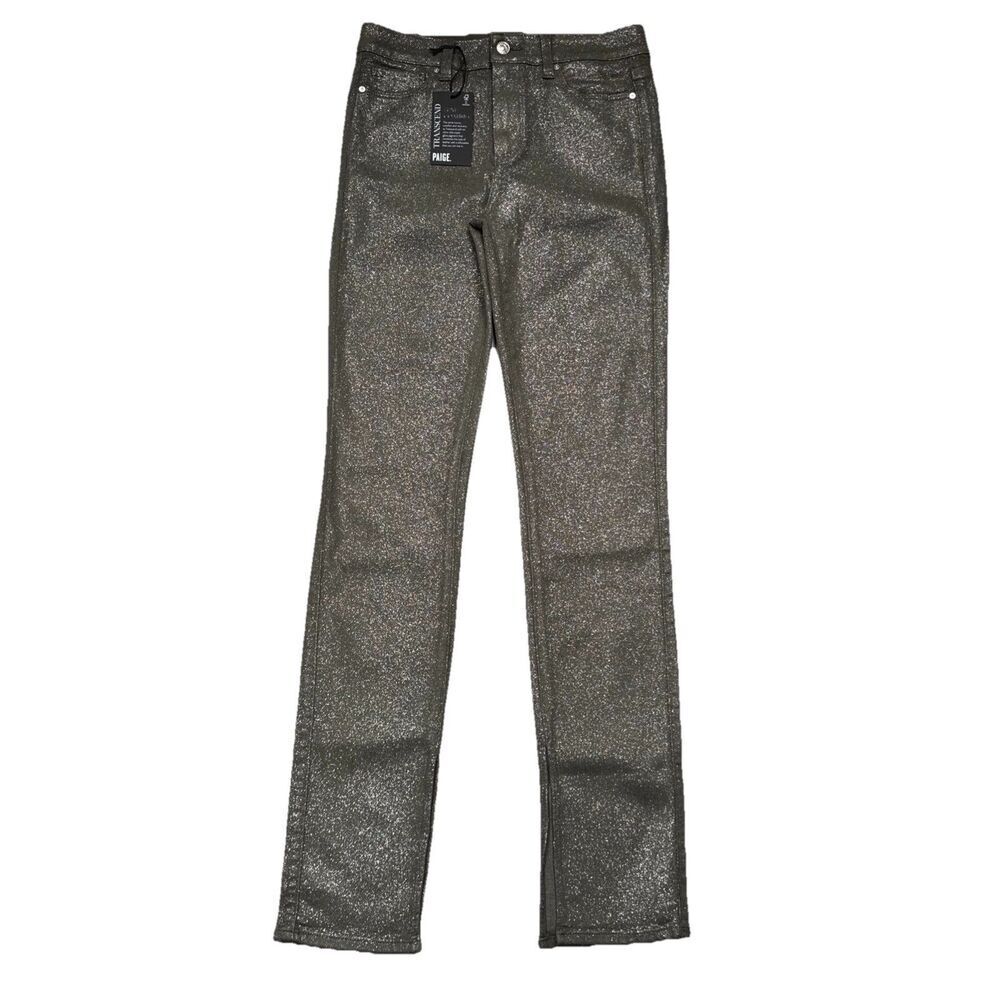 Paige Constance Transcend Skinny Split Jeans Pants 28 Dark Taupe Silver Womens